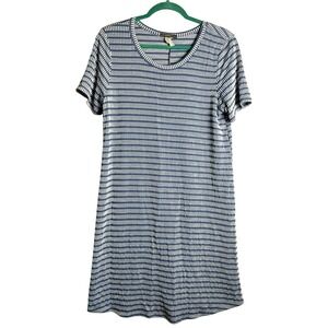 GYFT Blue White Beachy Boho Lightweight Stretch Short Sleeve Shirt Shift Dress L